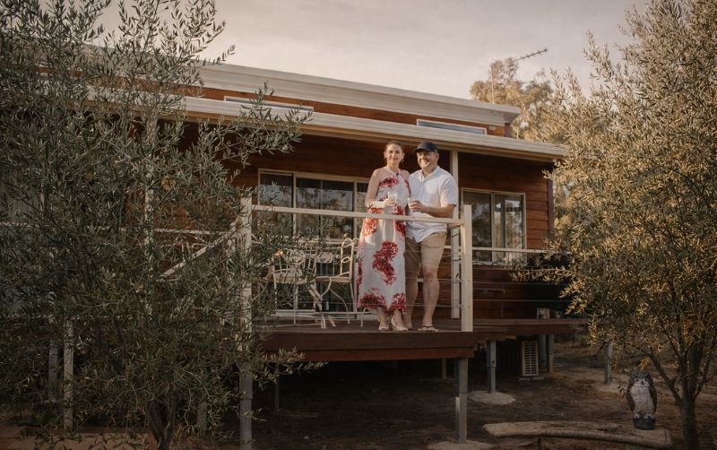 our chalet for couples surrounded by Olive trees with a private space in Toodyay
