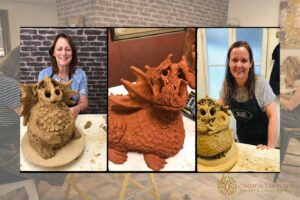 Handcrafted Smoking Hot Frog and Dragon citronella pottery burners displayed in a natural Toodyay setting